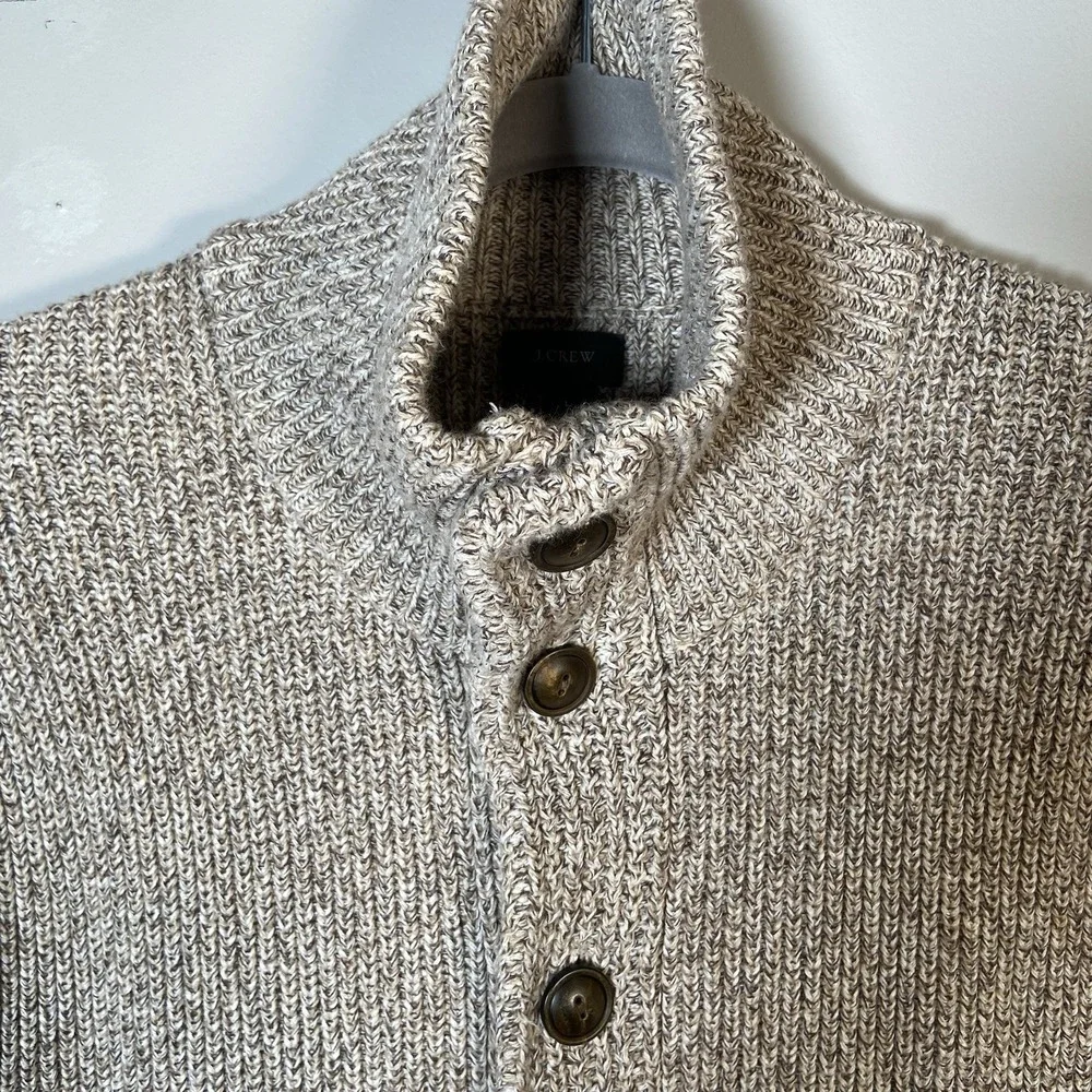 J.Crew Cotton Cardigan Mens L Oatmeal Marled Knit Button Front‎
